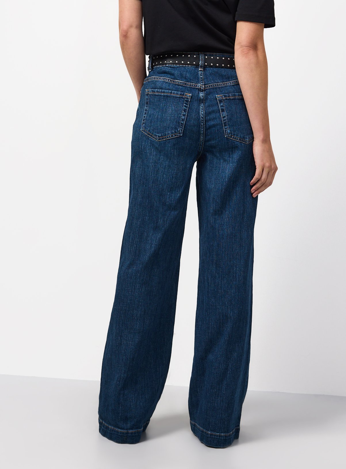 Dark Denim Belted Relaxed Flare Jeans 12L - Image 4 thumbnail